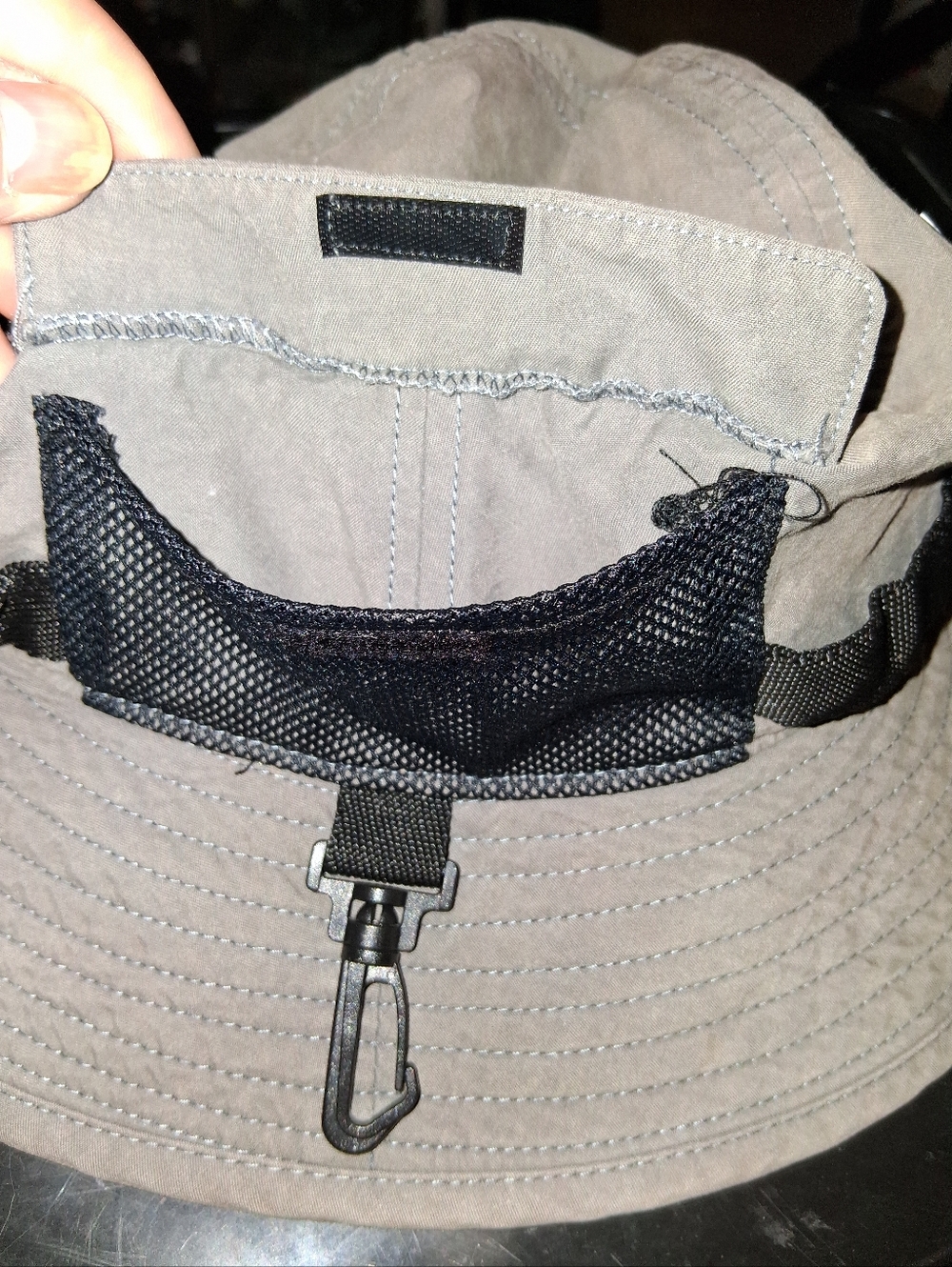 adidas Khaki Bucket Hat with Black Webbing and Rubber Trefoil Side Velcro Pocket - Picture 5 of 7